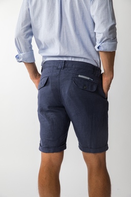 donkerblauwe short linnen heren zomercollectie 2023 Bronson bij Kameleon in Balegem